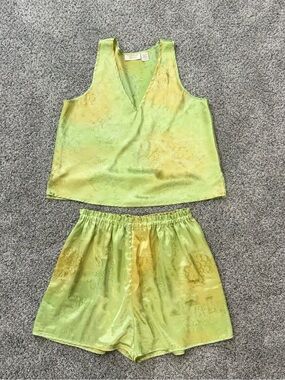 Vintage Victoria Secret Gold Label Green Satin Silky Shorts PJ Set Women’s S